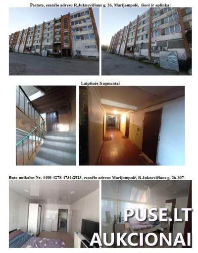 2 kambarių butas Marijampolėje R. Juknevičiaus g. 26, pradinė kaina 11160 EUR