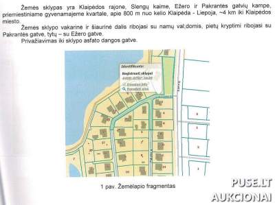 1/15 dalis žemės sklypo Klaipėdos rajone, Slengiuose, pradinė kaina 833 EUR