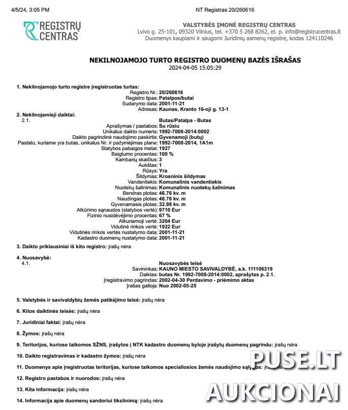 Butas Patalpos/Butai Kranto 16-oji g. 13, 45292 Kaunas, Kauno m. sav. 1