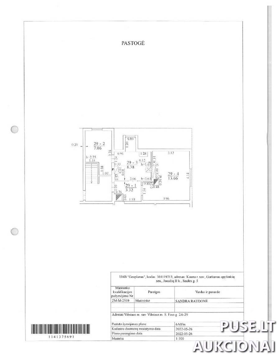Butas Patalpos/Butai S. Fino g. 2A, 09305 Vilnius, Vilniaus m. sav. 1