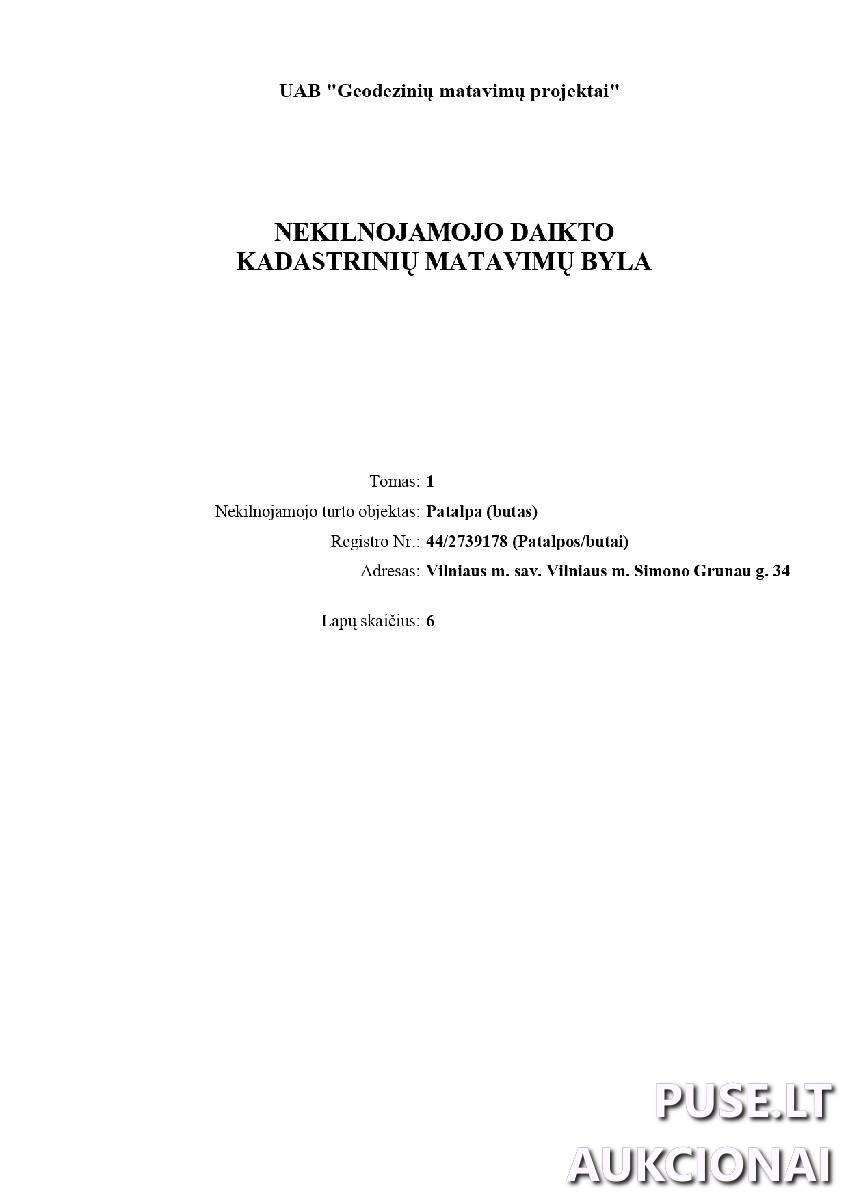 Butas Patalpos/Butai S. Grunau g. 34, 06243 Vilnius, Vilniaus m. sav. 4