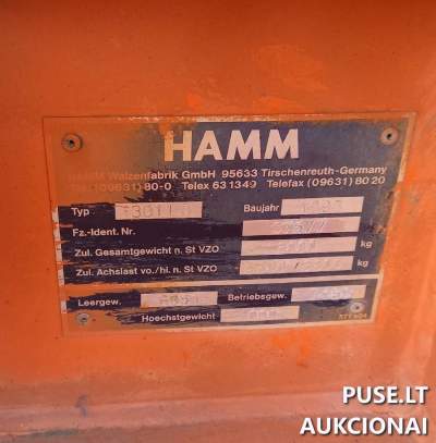 Vibrovolas Hamm 3011D 1995 m. statybos parduodamas viešame aukcione už 3000 EUR