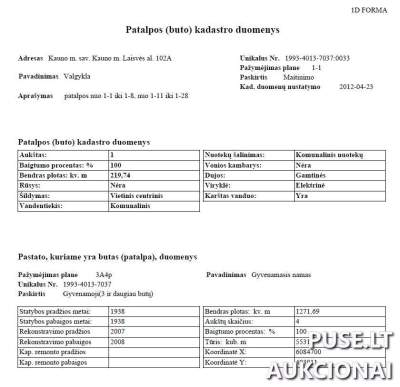 Komercinės maitinimo paskirties patalpos Kaune, Laisvės al. 102A, 219.74 kv.m, pradinė kaina 282000 EUR