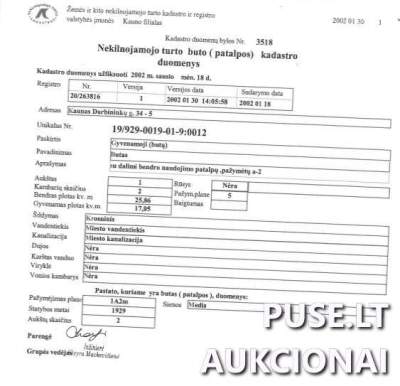 Parduodamas 1 kambario butas Kaune, Darbininkų g. 34, pradinė kaina 12977 EUR