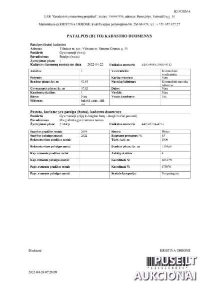 Vykstančios antstolių varžytynės: 1/1 dalis buto Vilniaus m. Simono Grunau g. 36 parduodama nuo 103200 EUR