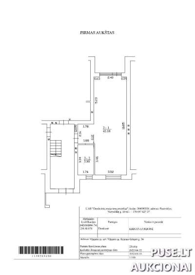 Parduodamas 1/1 dalies butas Vilniuje, Simono Grunau g. 36, su 71/9534 žemės sklypo dalimi, pradinė kaina 96320 EUR