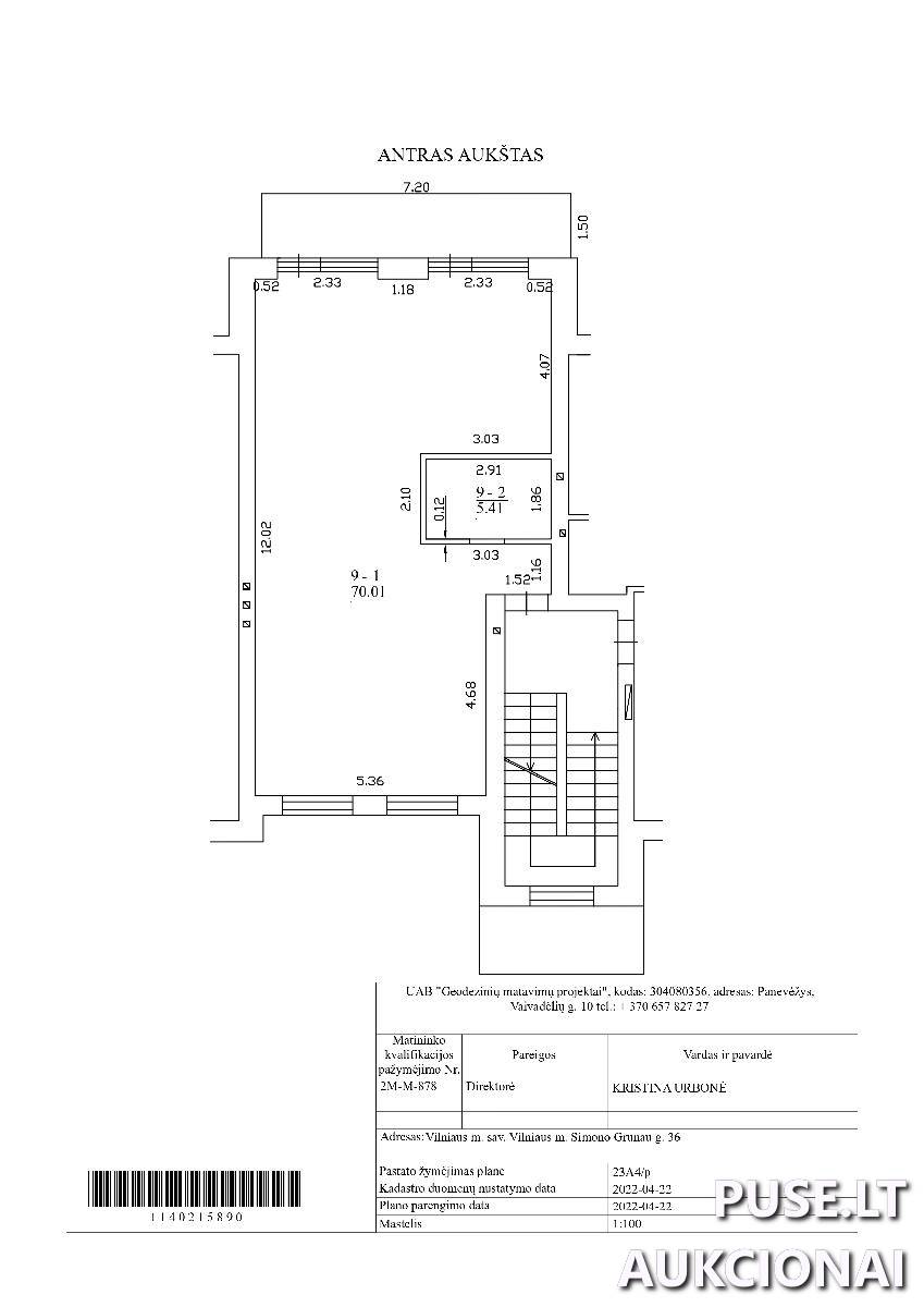 Patalpa (butas) Patalpos/Butai S. Grunau g. 36, 06243 Vilnius, Vilniaus m. sav. 12