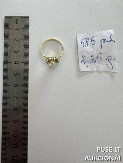 Prabangus 585 prabos žiedas su baltu perlu 48 EUR pradinė kaina