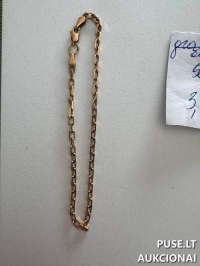 Aukso grandinėlė ant rankos 585 praba 3.67g, pradinė kaina 88 EUR, vykstantys antstolių varžytynės