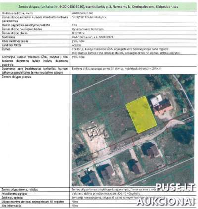 Žemės sklypas Klaipėdos r. sav., Normantų k. Karklų g. 3, parduodamas aukcione nuo 13600 EUR
