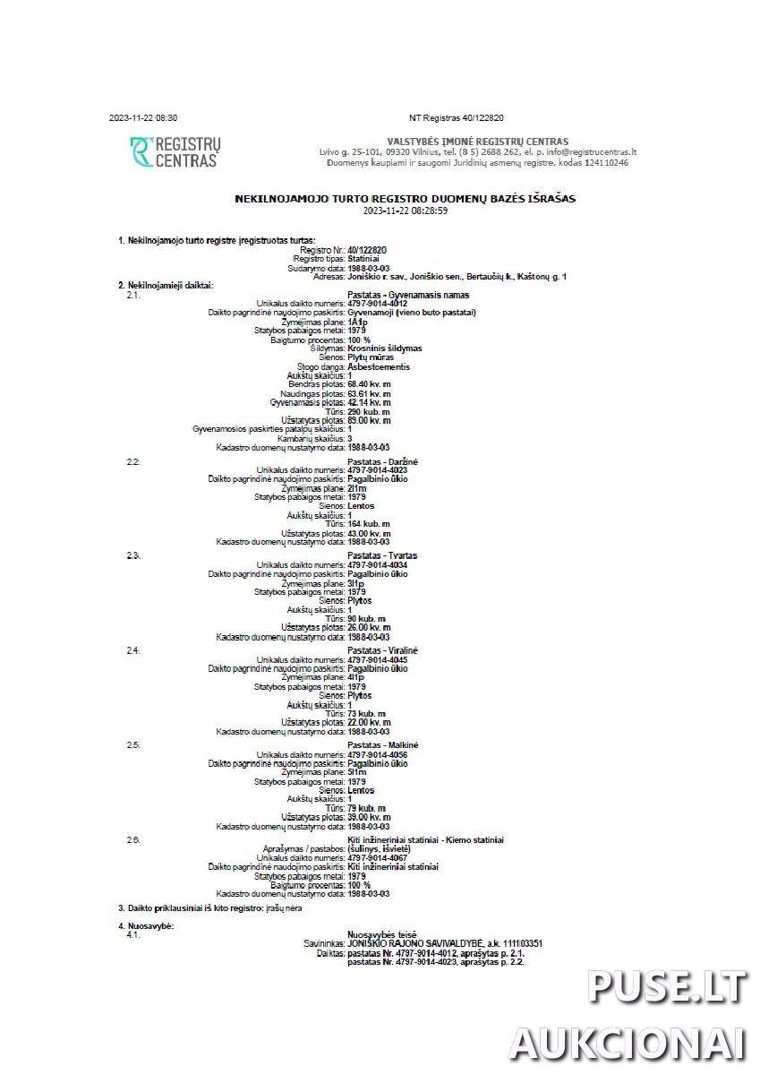 Gyvenamasis namas Pastatai Kaštonų g. 1, 84118 Bertaučiai, Joniškio sen., Joniškio r. sav. 1