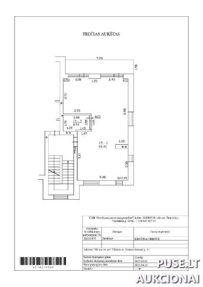 Butas Vilniuje Simono Grunau g. 34-18, baigtumas 85%, pradinė kaina 120560 EUR