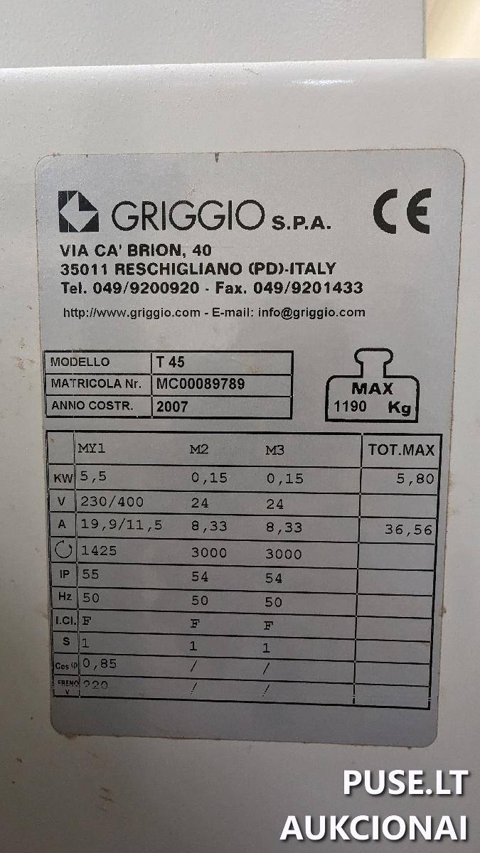 Frezavimo staklės Griggio, T-45 T-PL CE Mašinos ir įrengimai 1