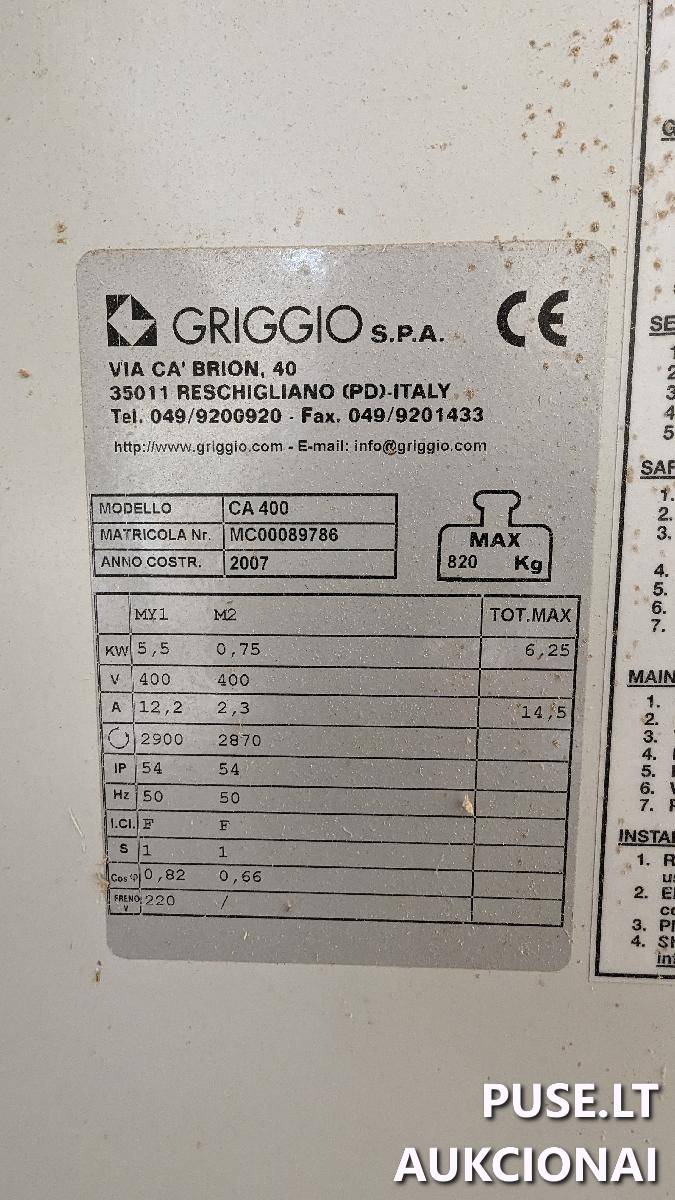 Diskinės universalios pjovimo staklės Griggio, CA-400 CE +2,6m Mašinos ir įrengimai 1