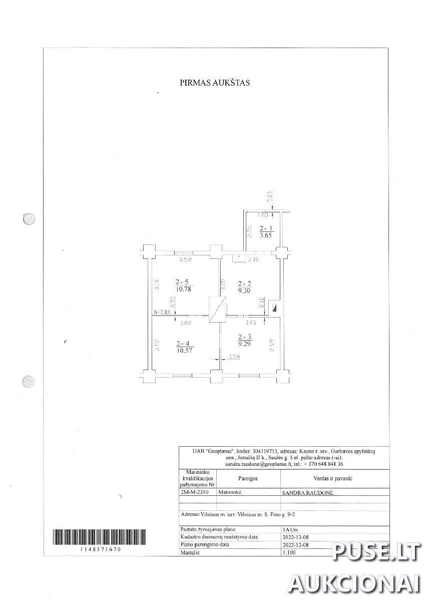 Butas Patalpos/Butai S. Fino g. 9, 09305 Vilnius, Vilniaus m. sav. 1