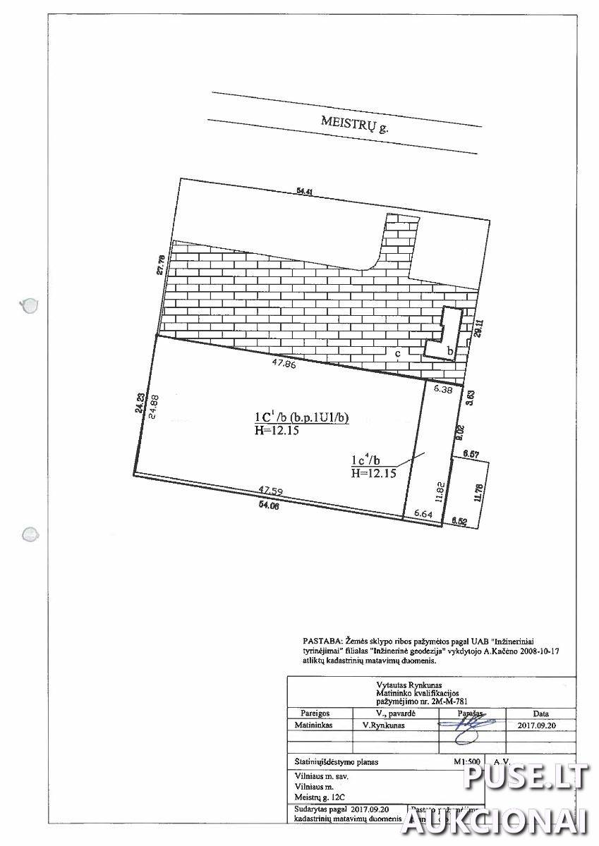 Nuomojamas turtas: Aikštelė Kiti statiniai Meistrų g. 12C, 02189 Vilnius, Vilniaus m. sav. 2