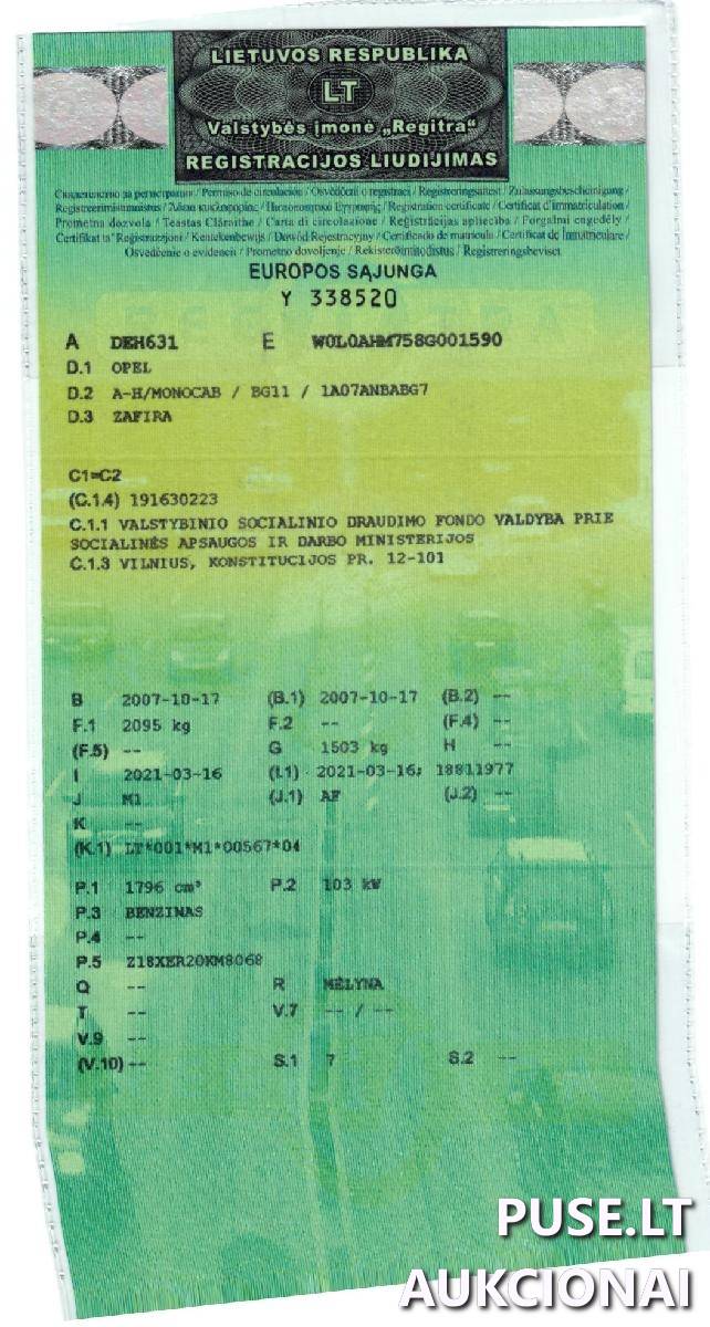 Opel Zafira  V/Nr. DEH631 Lengvasis automobilis 1