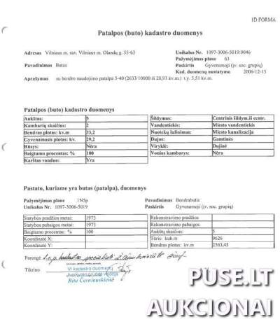 2 kambarių butas Vilniuje, Olandų g. 55, 33.20 kv.m, pradinė kaina 53760 EUR