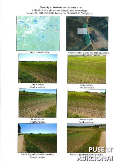 Žemės ūkio paskirties sklypas 0.68 ha Varėnos rajone, Mantvilų kaime, pradinė kaina 1360 EUR
