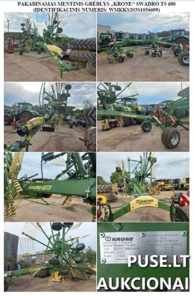 Pakabinamas mentinis grėblys KRONE SWADRO TS 680 aukcione už 22320 EUR