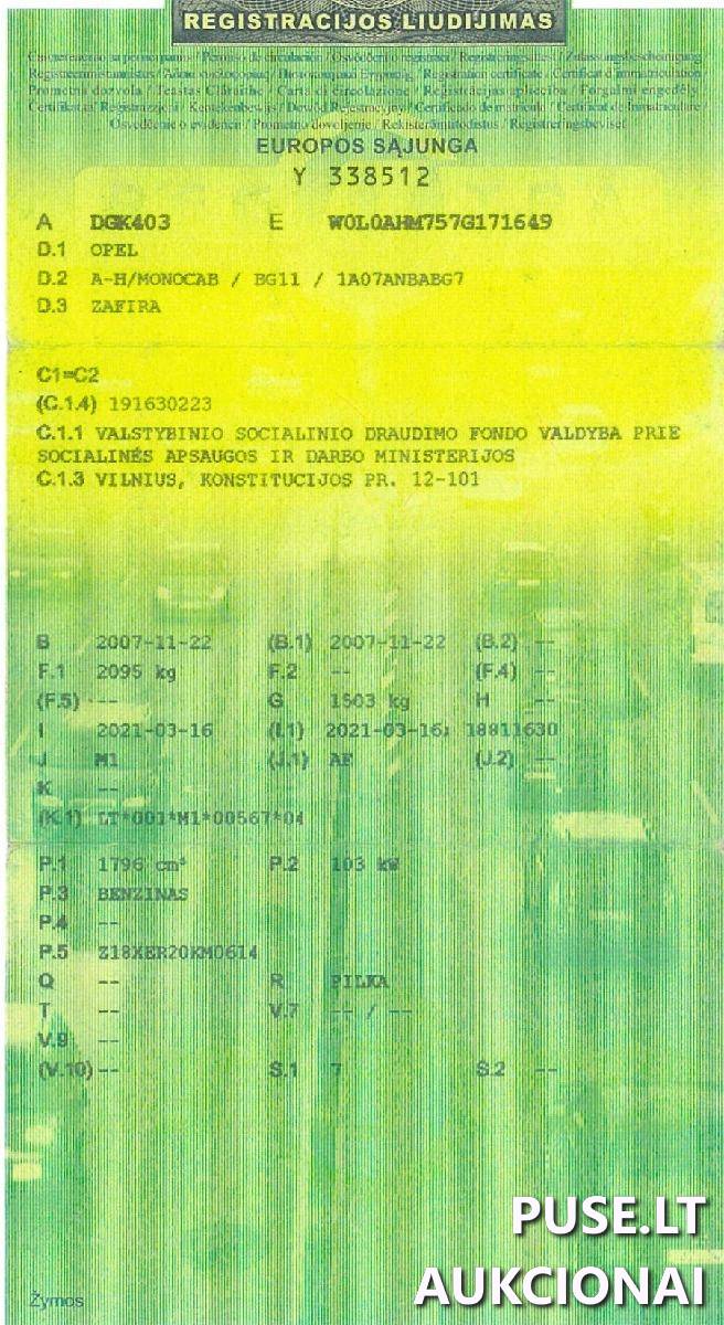 Opel Zafira  V/Nr. DGK403 Lengvasis automobilis 1