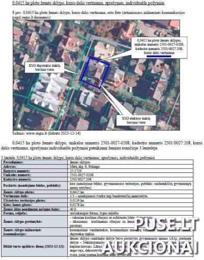 1/2 Žemės sklypo dalis Palangoje, Mėtų skg. 6, pradinė kaina 152100 EUR