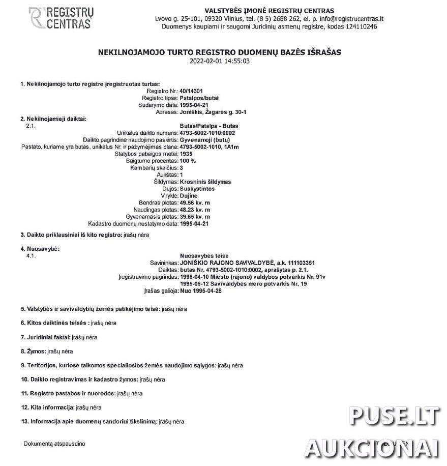 Butas Patalpos/Butai Žagarės g. 30, 84123 Joniškis, Joniškio sen., Joniškio r. sav. 1