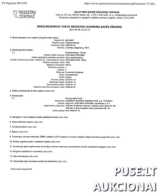 Butas Patalpos/Butai Žagarės g. 30, 84123 Joniškis, Joniškio sen., Joniškio r. sav. 1