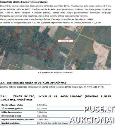 Žemės sklypas Plungės r., Jodėnų k., parduodamas aukcione pradine kaina 22200 EUR