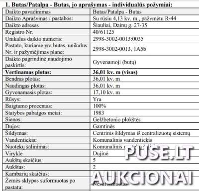 Parduodamas butas Šiauliuose, Dainų g. 27, pradinė kaina 32000 EUR