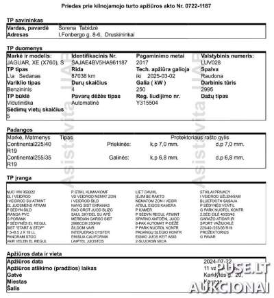 Keleivinis automobilis JAGUAR XE PRESTIGE Kaune 14720 EUR aukcione