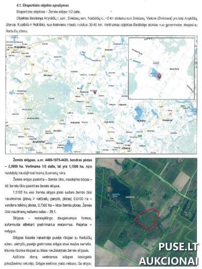 Parduodamas 1/2 žemės ūkio sklypo dalis Anykščių r. sav., Narbūčių k., pradinė kaina 3680 EUR