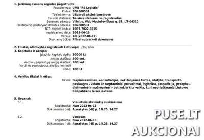 Paprastosios vardinės UAB "RS Logistic" akcijos aukcione, pradinė kaina 15200 EUR