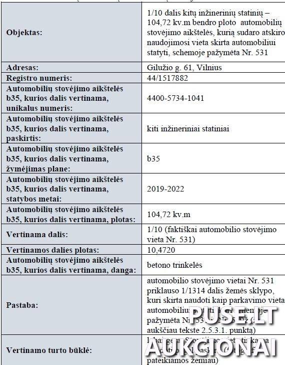 Automobilių stovėjimo aikštelė Kiti statiniai Gilužio g. 61, 06239 Vilnius, Vilniaus m. sav. 2