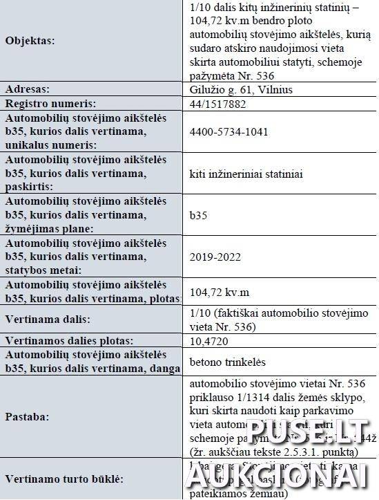 Automobilių stovėjimo aikštelė Kiti statiniai Gilužio g. 61, 06239 Vilnius, Vilniaus m. sav. 2