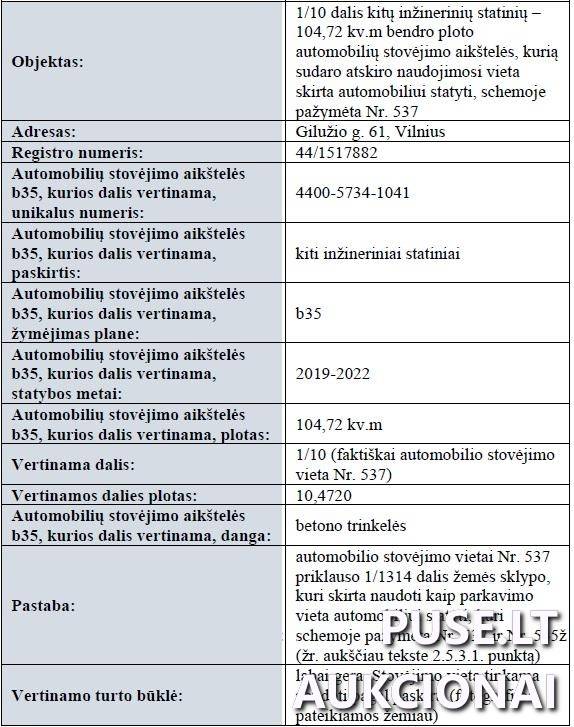Automobilių stovėjimo aikštelė Kiti statiniai Gilužio g. 61, 06239 Vilnius, Vilniaus m. sav. 2