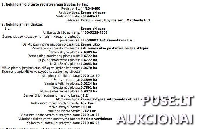 Žemės sklypas Sklypai Mantvydai 1, 88201, Upynos sen., Telšių r. sav. 1