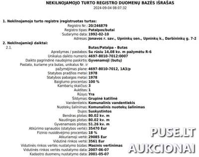 Parduodamas 3 kambarių butas Jonavos rajone, Upninkų kaime, su 80 kv.m plotu pradinė kaina 3784 EUR
