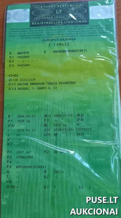 Peugeot Partner 2004 m. lengvasis komercinis automobilis pradinė kaina 250 EUR