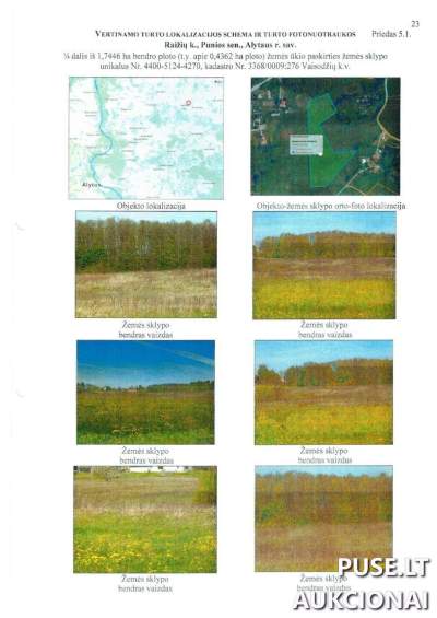 1/4 dalis žemės ūkio paskirties sklypo Alytaus rajone, Raižių kaime, pradinė kaina 930 EUR