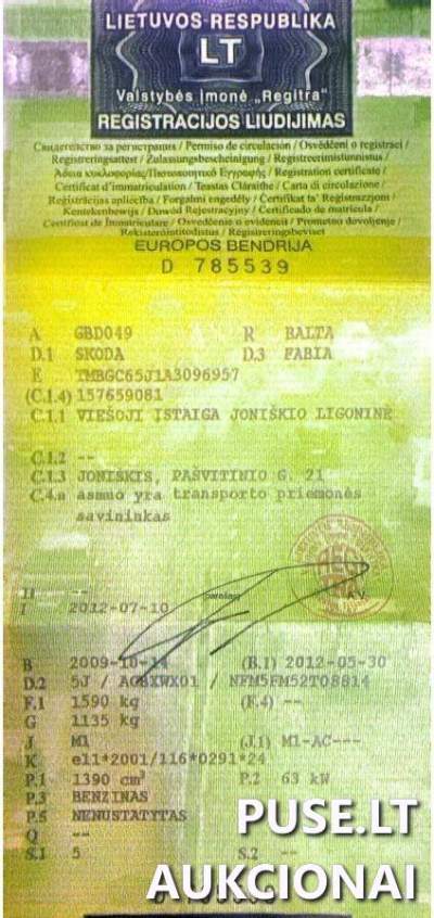 Parduodama naudota Škoda Fabia (2009 m.) Joniškio rajone, pradinė kaina 300 EUR