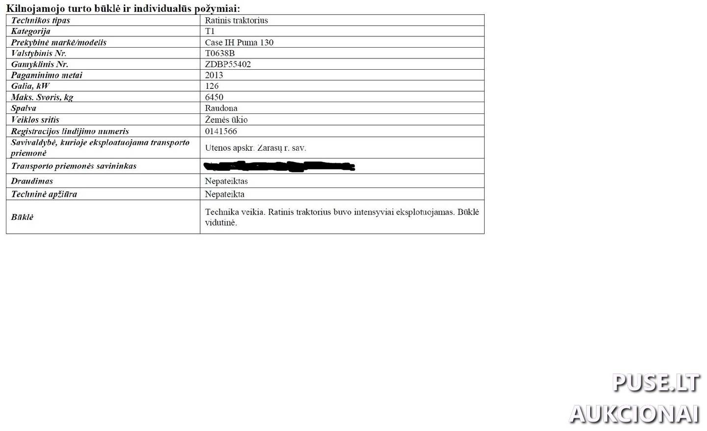Case IH, Puma 130 Traktoriai, savaeigės mašinos, priekabos, puspriekabės 6