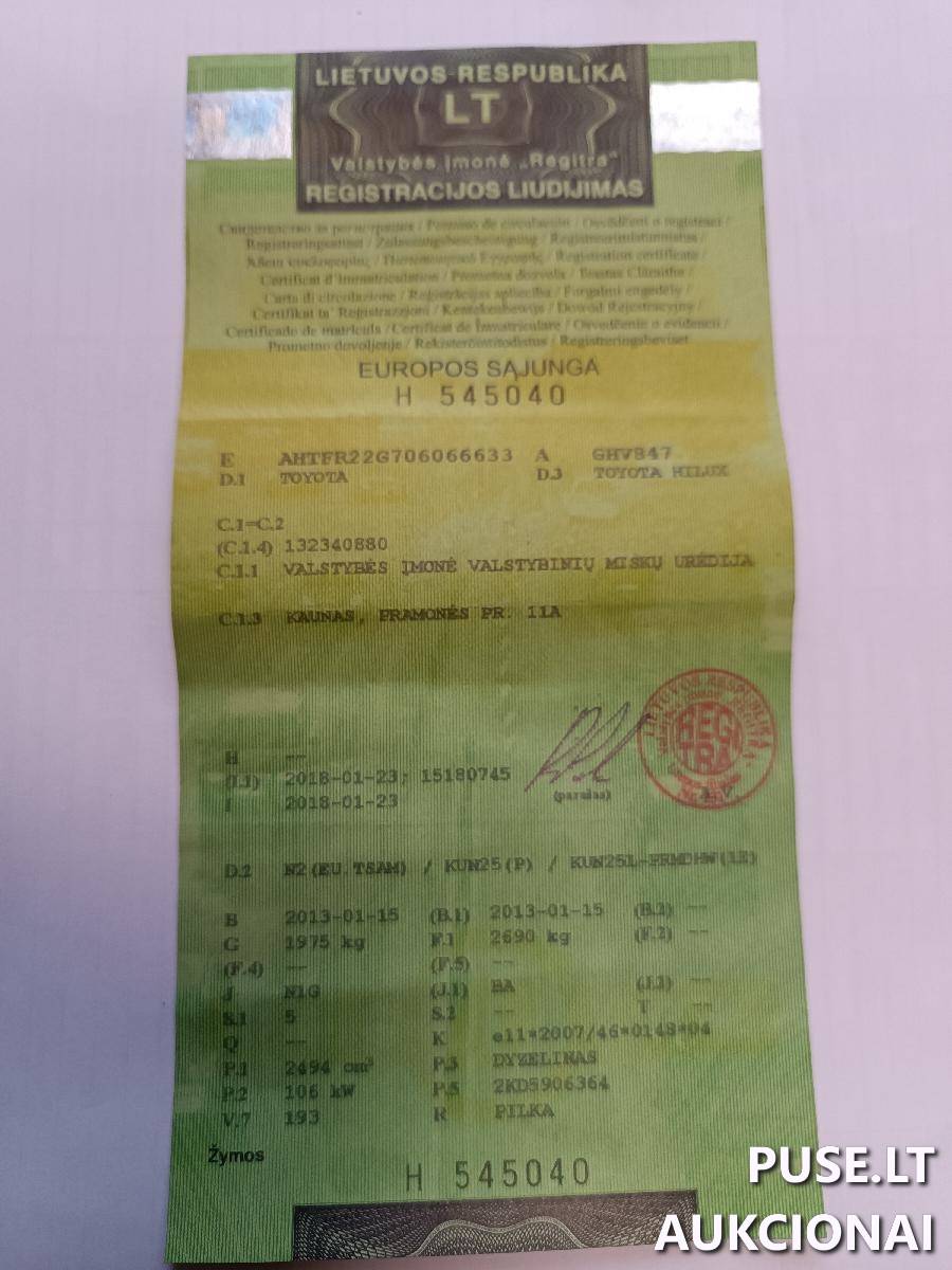 Lengvasis automobilis TOYOTA HILUX Inv. Nr. 06-03-85 Traktoriai, savaeigės mašinos, priekabos, puspriekabės 3