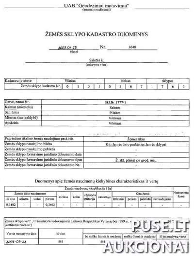 Žemės sklypas Vilniaus rajone, Salotės kaimyne, 108800 EUR kaina, Išparduodamas aukcione