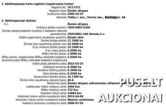 Žemės sklypas Sklypai Barstėgai 4A, 88316, Varnių sen., Telšių r. sav. 1