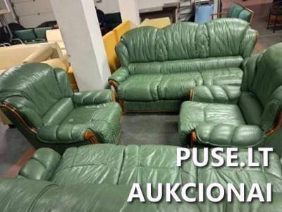 Žalių odinių minkštasuolių komplektas aukcione pradine kaina 150 EUR