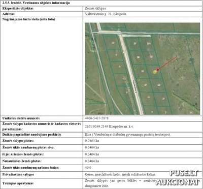 Žemės sklypas Klaipėdoje, Valtarkiemio g. 21, pradinis kaina 14640 EUR