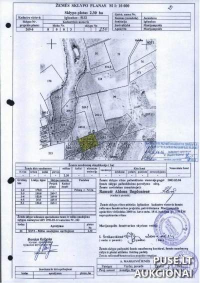 Miškų ūkio žemės sklypas Marijampolės sav. Jacentavo k. 2.3000 ha, pradinė kaina 16560 EUR, parduodama antstolio aukcione