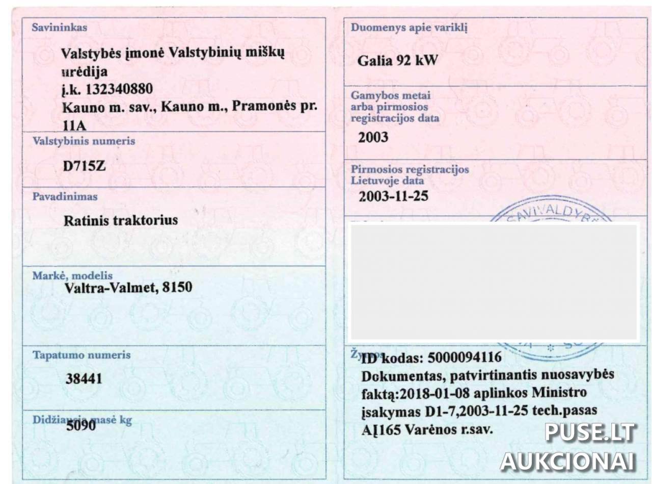 Ratinis traktorius VALTRA 8150HT Inv. nr. 38-3-15-001 Traktoriai, savaeigės mašinos, priekabos, puspriekabės 1