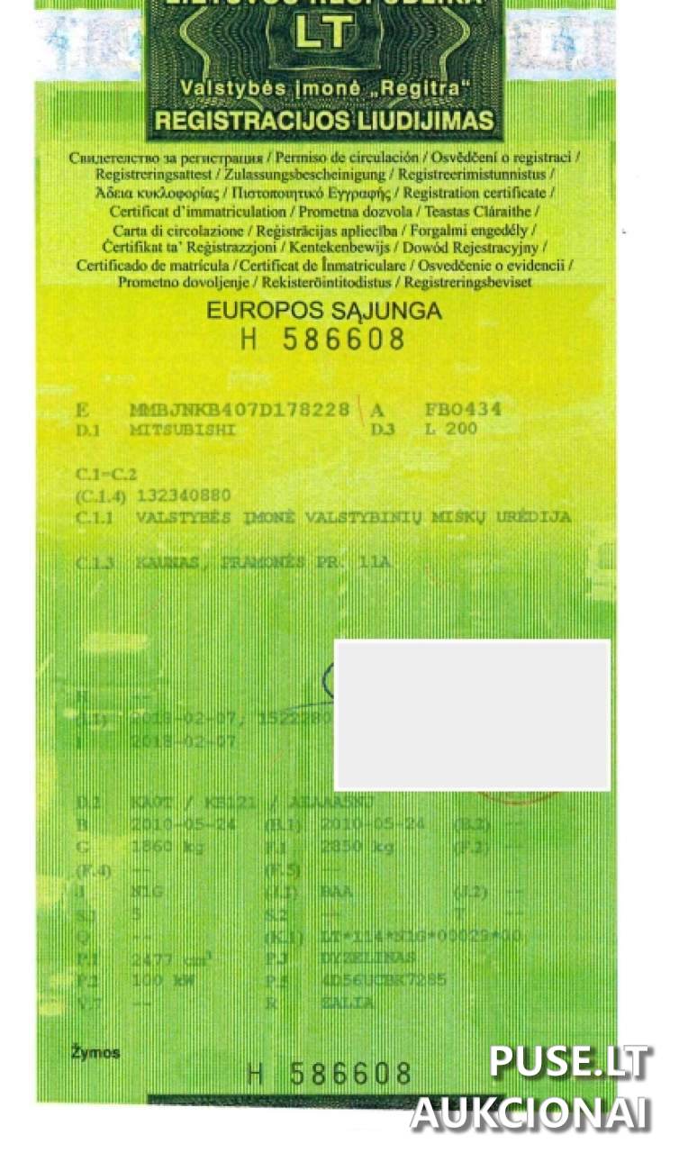Lengvasis automobilis MITSUBISHI L200 Inv. Nr. 33-124152 Traktoriai, savaeigės mašinos, priekabos, puspriekabės 1